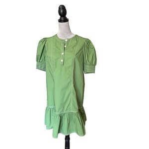 Cartolina Green Cotton Contrast Stitch Puff Sleeve Ruffle Mini Dress Small